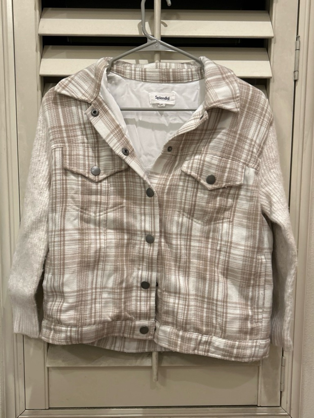 Splendid Plaid Shacket Jacket in Beige and White